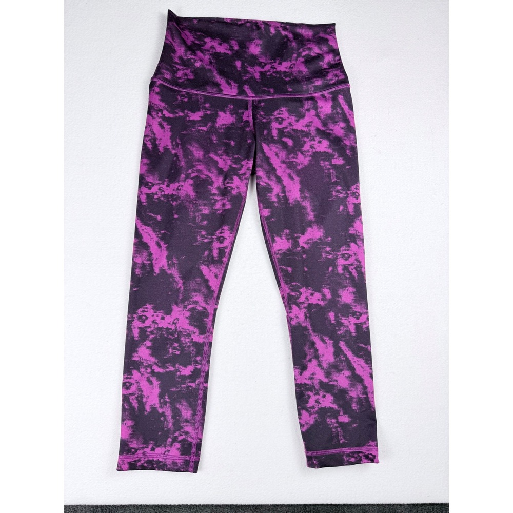 Lululemon Wunder Under Crop High Rise Leggings Purple Black Tie Dye Size 6